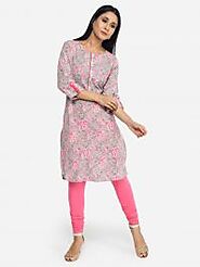 Buy Kurti Online | Shop Grey Straight 3/4 Sleeve Kurti