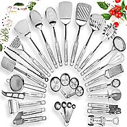HOME HERO Stainless Steel Kitchen Utensil Set - 29 Cooking Utensils - Nonstick Kitchen Utensils Cookware Set with Spa...