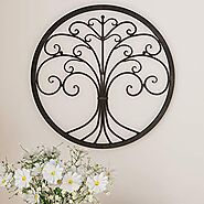 Lavish Home Decor – Iron Metal Tree of Life Modern Wall Sculpture Art Round for Living Room, Bedroom or Kitchen (Brow...