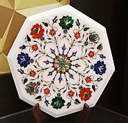 Stone Marble Top Coffee Table, Marble Top Dining Table India Having Pietra Dura Inlay Work