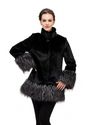 Mink fur coat with gray fox fur women middle length coat
