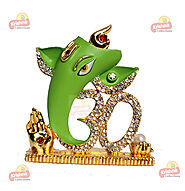 Green Ganesha with Om Car Dash Statue