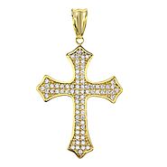 Religious by Jewelry America Solid 14K Gold Eastern Orthodox Cubic Zirconia Cross Crucifix Charm Pendant