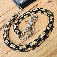 Wallet Chain Biker - Skull Wallet Chain Men - Black & Gold Stainless - Daytona Beach Deluxe 1/4 inch wide