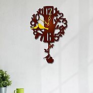 Brown Tree along with Yellow birds Wooden Pendulum Wall Clock – WallMantra