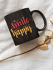 Printed Ceramic Coffee Mug 250 ML Black Color "Just Smile and Be Happy” - Apparel Tech