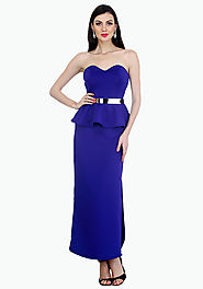 Elegant Peplum Maxi Dress - Blue