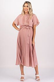 Website at https://motherbeematernity.com/collections/dresses/products/pleated-maternity-dress?variant=41676630360233