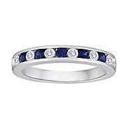 14kw 11 Stone Sapphire/Dia Channel Band .15ct tw dia