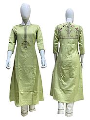 Light-Green Color Cotton Kurti with Cotton Pant