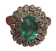 18k White Gold Antique Emerald and Diamond Engagement Ring Art Deco Vintage Halo | www.cadreauscreation