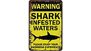 Funny HAHA USA Shark Sign - Shark Infested Water Metal