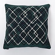 Laser Jardin Moss Green Cotton Cushion Cover with Thread Embroidery | Retail Furnishing