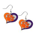 Clemson Tigers Swirl Heart Dangle Logo Earring Set NCAA Charm Gift