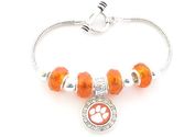 Clemson Tigers Orange Slider Glass Bead Silver Toggle Bracelet Jewelry CU