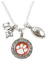 Clemson Tigers Multi Charm Love Football Orange Silver Necklace Jewelry CU
