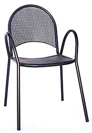 Stackable Outdoor Powder Coated Steel Arm Chair - Bistro Tables & Bases