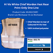 Buy Hi Vis Vests - Hi Vis White Chief Warden Vest Rear Print Only One Line