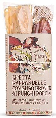 Pappardelle with Porcini Mushroom Pasta sauce gift set with wooden spoon by "Casarecci di Calabria