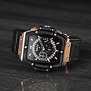 Chronograph Mens Quartz Sport Wrist Watches Genuine Luxury Leather