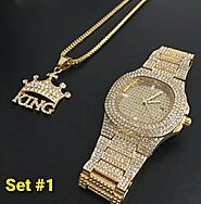 Luxury Men Watch & Necklace Iced Out Combo Set