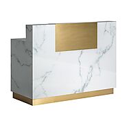 Snazzy White Marble Effect Reception Office Desk