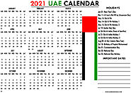 UAE 2021 Calendar with Bank, Public Holidays Printable