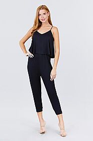 Solid Sphagetti Strap tube jumpsuit, soft and stretchable material, Sleeveless bodycon top, pull on closure, elegant ...