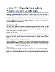 Leading Tyre Manufacturer in India Provides the Best Quality Tyres