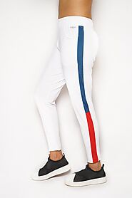 Stripped White Sports Leggings | Lycra | Active wear – Shopping Whistle