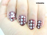 Brown, silver polka dots Nail art Design