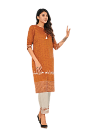 LIGHT RUST COLOR COTTON EMBROIDERED KURTA WITH EMBROIDERED KURTA PANT