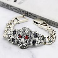 Evil Eye Skull Cuban Link Bracelet Sterling Silver For Men - VVV Jewelry