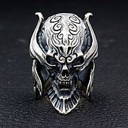 Sterling Silver Crusader Knight Skull Ring - VVV Jewelry