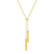 14k Two Tone Gold Lariat Necklace with Tassels - Zabdi Jewelry Store