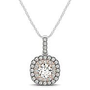 14k White And Rose Gold Cushion Shape Halo Diamond Pendant (1/2 cttw) - Zabdi Jewelry Store