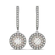 14k White And Rose Gold Drop Diamond Earrings with a Halo Design (3/4 cttw) - Zabdi Jewelry Store