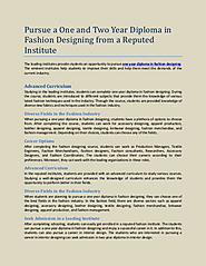 Pursue a One and Two Year Diploma in Fashion Designing from a Reputed Institute | edocr