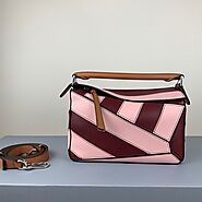 Loewe Small Puzzle Bag Geometric Calfskin In Burgundy/Pink