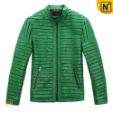 Mens Green Leather Motorcycle Jacket CW866816 - cwmalls.com