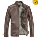 Mens Designer Brown Slim Leather Jackets CW812210 - cwmalls.com