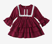 Baby Long Sleeves O-neck Pleated Dress For 3-18M