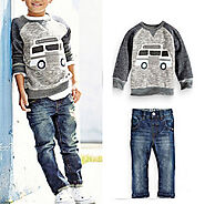 2Pcs Cartoon Pattern Boys O-Neck T-Shirt + Long Jeans Sets For 2Y-9Y On Sale - NewChic