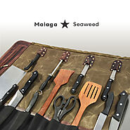 Malaga Knife Roll made of Waxed Canvas with a Leather Handle