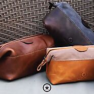 Normandy Leather Toiletry Bag - Caramel Brown