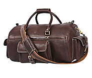 Pamplona Leather Travel Duffle Coffee Brown Bag