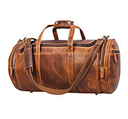 Cordoba Leather Barrel Caramel Brown Travel Duffle Bag