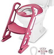 Kids Potty Training Toilet Seat with Ladder, Samione Adjustable Kids Toilet Seat Attachment Includes 3PCS Disposable ...