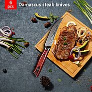 High-quality steak knives, Letcase Steak Knife Set of 6 with colorful handle