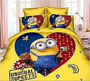 Cute Minion Bed Sheet With 2 Pillow Covers | Queen Size